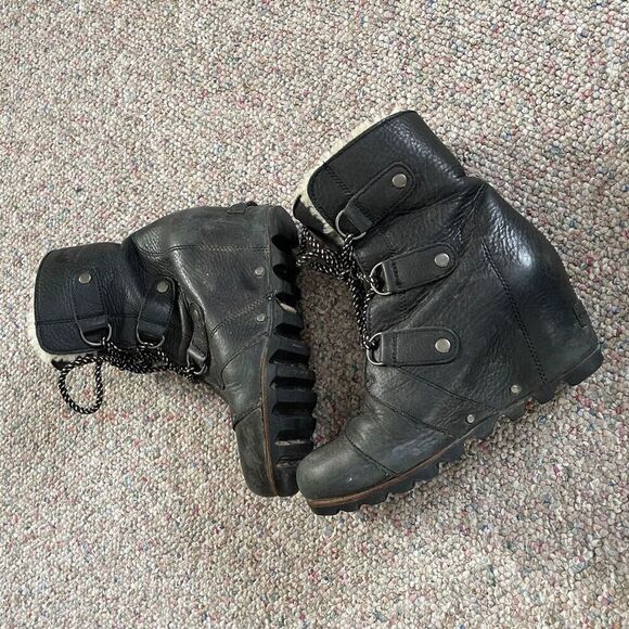 Sorel Joan of Arctic Wedge Leather Boots Fur Lined RARE - Picture 5 of 9
